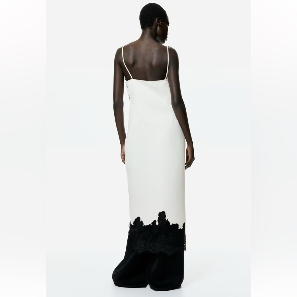 H&M White Midi Slip Dress with Black Lace Trim - Picture 8 of 9